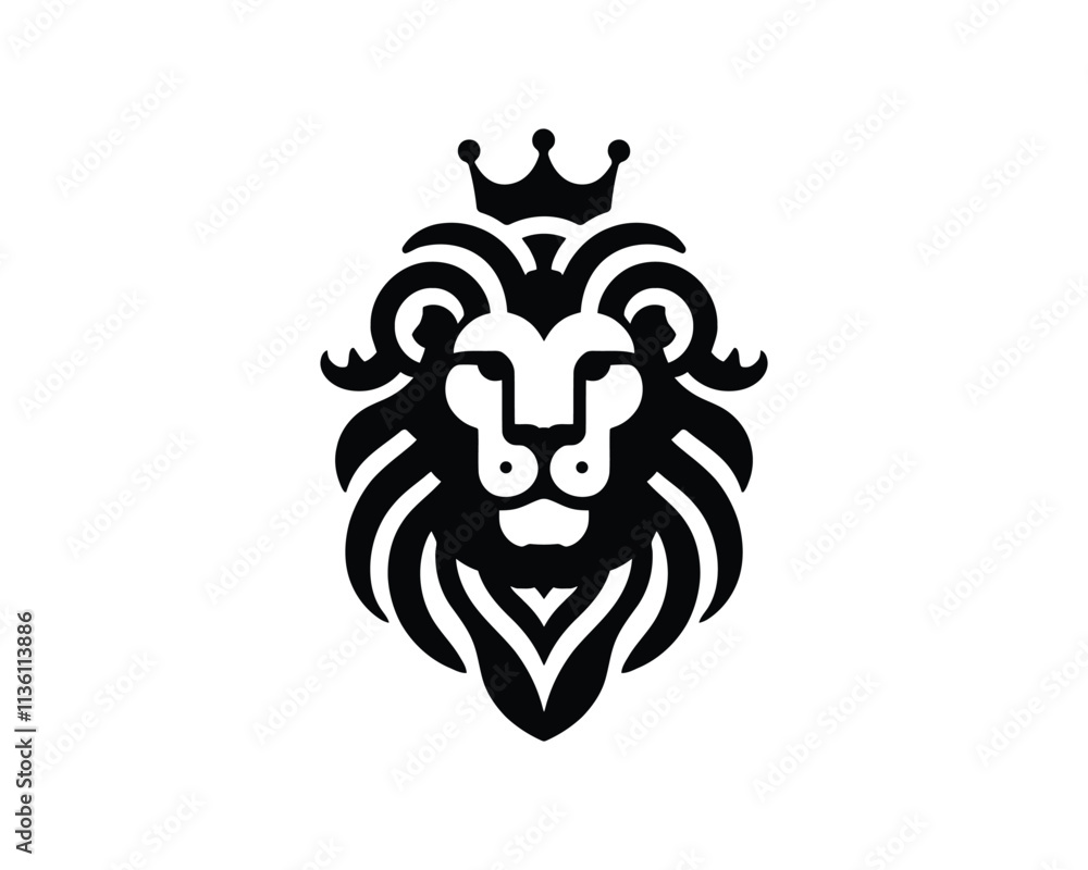 Obraz premium Lion head logo, lion head icon, lion face logo. Simple silhouette. Flat style. Black lion face icon logo. Logo design template. Vector illustration. Animal logotype concept.