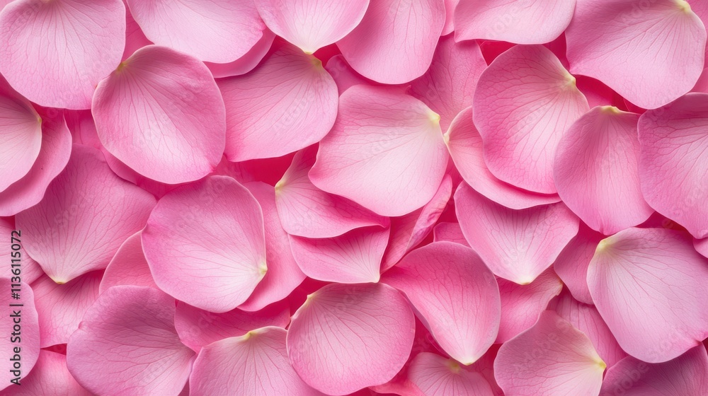 Obraz premium Pink flower petals scattered across a background. Concept of beauty and delicacy, as the petals are arranged in a way that creates a soft and gentle appearance