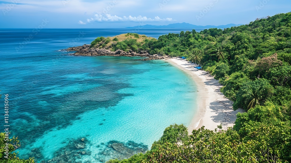 Serene Secluded Beach with Crystal Clear Waters and Greenery Along the Coast : Generative AI Serene Secluded Beach with Crystal Clear Waters and Greenery Along the Coast : Generative AI