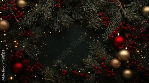 Dunkelgrüner Weihnachtsrahmen mit roten und goldenen Akzenten