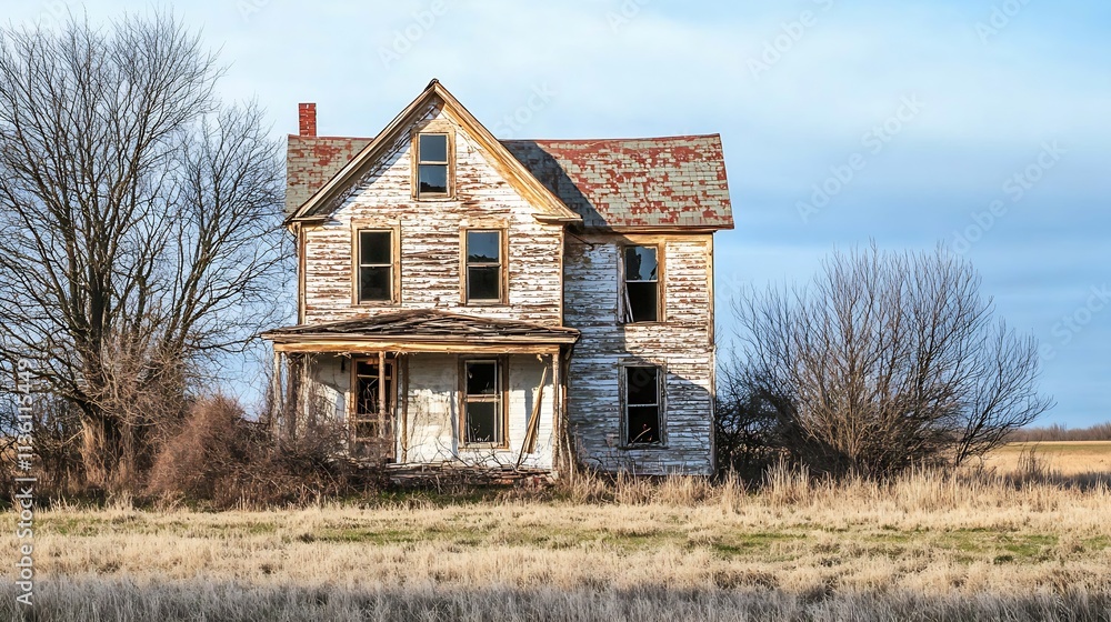 Rustic Abandoned Farmhouse with Weathered Wood in Serene Pastoral Countryside Setting : Generative AI Rustic Abandoned Farmhouse with Weathered Wood in Serene Pastoral Countryside Setting : Generative AI