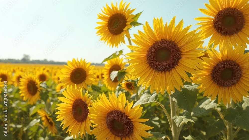 Vibrant sunflowers in a sun-drenched field, summer heat haze, sunny,sunlit,outdoor Vibrant sunflowers in a sun-drenched field, summer heat haze, sunny,sunlit,outdoor