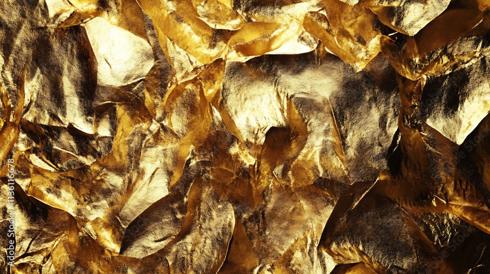 Golden Crumpled Foil Background with Dramatic Lighting Effect : Generative AI Golden Crumpled Foil Background with Dramatic Lighting Effect : Generative AI