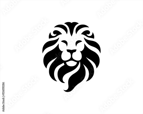 Lion head logo, lion head icon, lion face logo. Simple silhouette. Flat style. Black lion face icon logo. Logo design template. Vector illustration. Animal logotype concept. photo