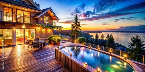 Elegant Coastal Residence with Breathtaking Ocean Views in the Pacific Northwest Featuring Expansive Decks, Front Porches, and Inviting Hot Tubs for Relaxation and Serenity