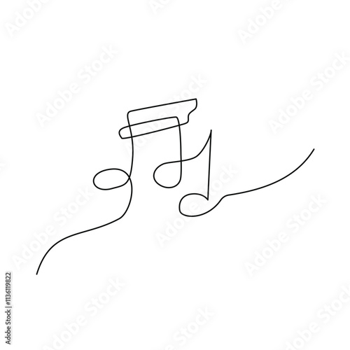 Music Note One Single Line Drawing. Vector Illustration of Continuous Monoline Sign Illustration. Linear Art.