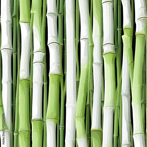 an illustration of a seamless pattern of green stems of bamboo photo