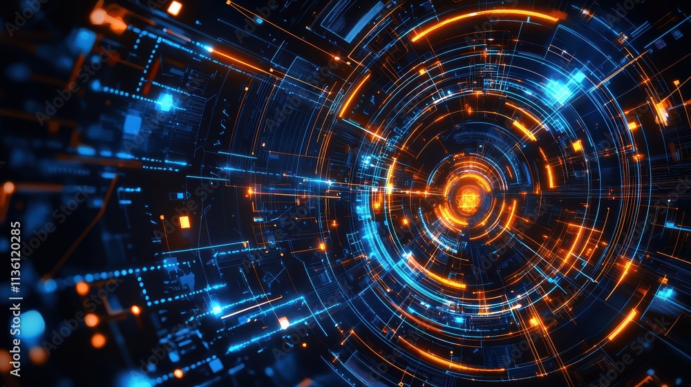 Abstract visuals of dynamic digital circuits in a futuristic tech environment Abstract visuals of dynamic digital circuits in a futuristic tech environment