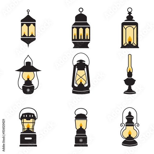 set of lantern vector icon