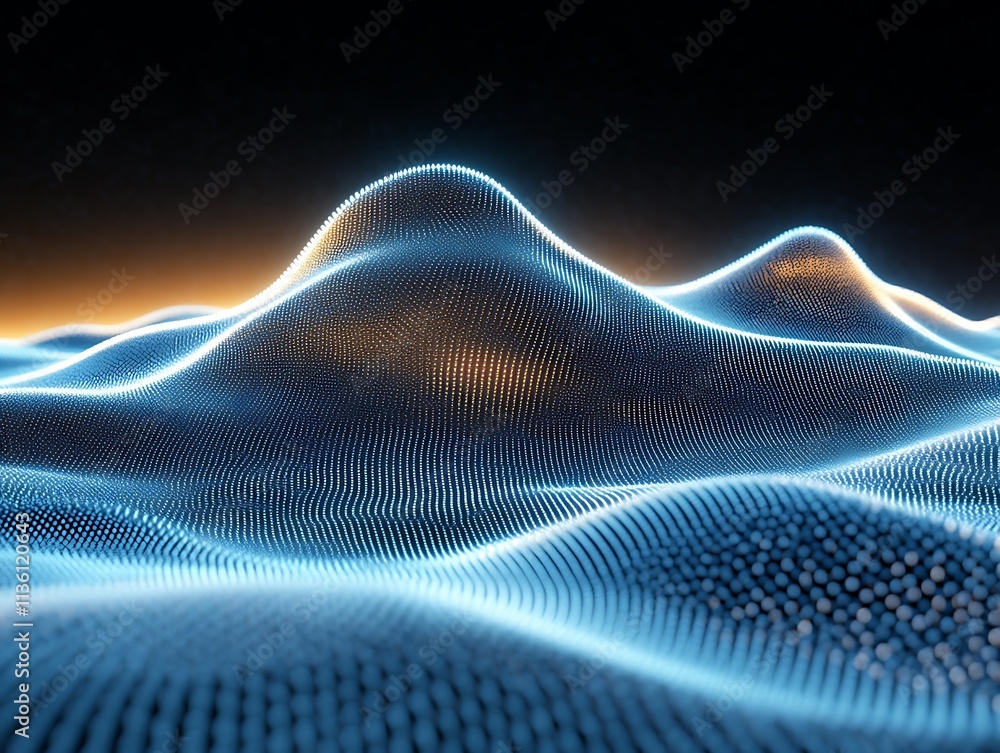 Abstract Blue And Orange Illuminated Particle Wave Landscape Abstract Blue And Orange Illuminated Particle Wave Landscape