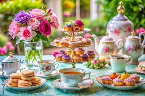 Wallpaper Mural Elegant High Tea Photography: Rule of Thirds Composition, Afternoon Tea, Tea Party, Scones, Cakes, Sandwiches, Teacups, Table Setting Torontodigital.ca