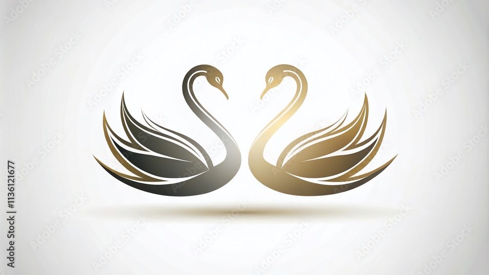 Obraz premium Elegant Swan Silhouettes Collection on White Background for Minimal Logo Designs and Contemporary Architectural Aesthetics in Graphic Design and Branding