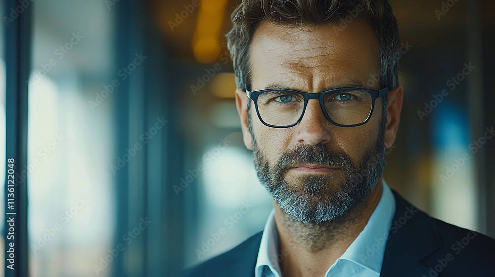 Portrait of a serious middle-aged man in glasses. Portrait of a serious middle-aged man in glasses.