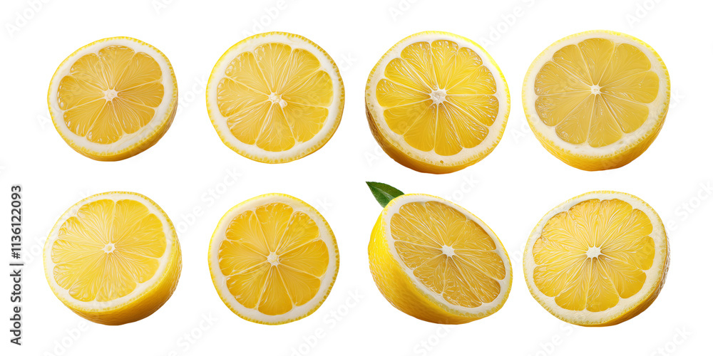 Fresh Lemon Citrus Slices on White Background, PNG collection, set bundle, isolate on transparent or white background Fresh Lemon Citrus Slices on White Background, PNG collection, set bundle, isolate on transparent or white background