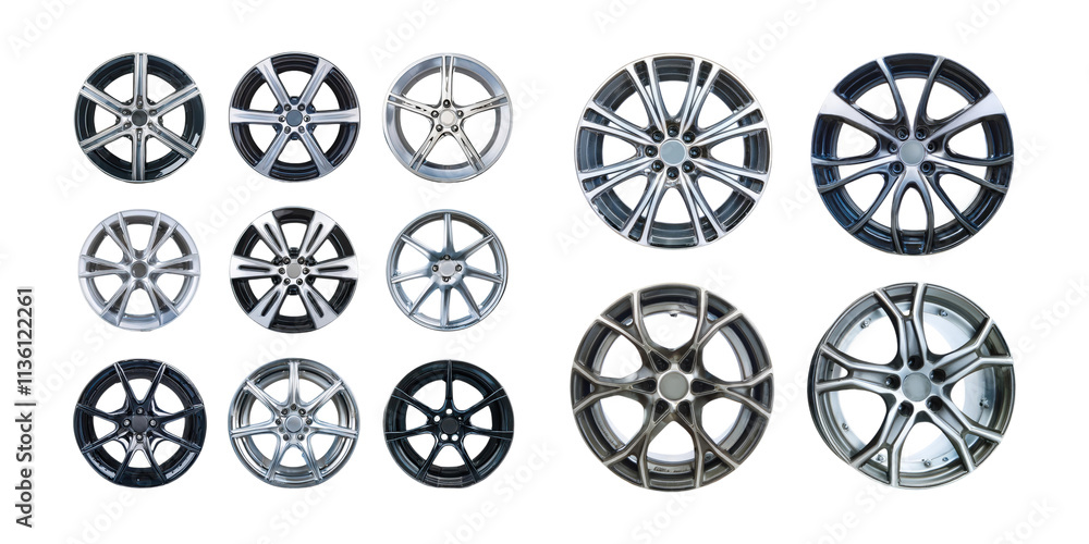 Collection of Various Car Wheel Designs and Styles, PNG set collection, isolated on transparent background Collection of Various Car Wheel Designs and Styles, PNG set collection, isolated on transparent background
