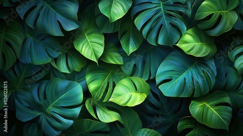 Wallpaper Mural Lush Tropical Monstera Deliciosa Leaves Background Torontodigital.ca