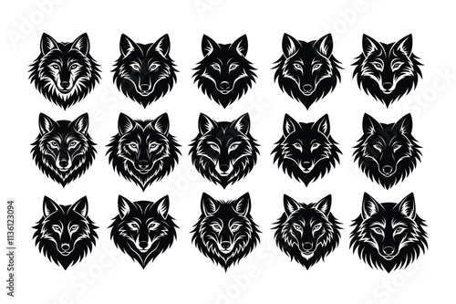 Set of wolf head icon silhouette illustration on white background