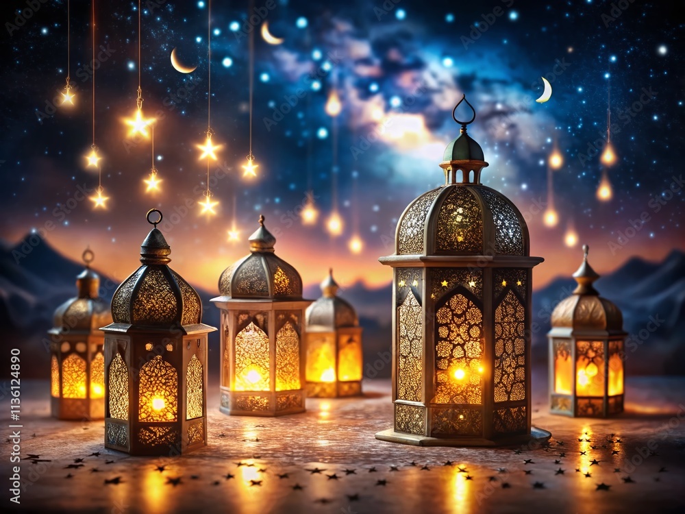 Enchanting Ramadan Night: Lanterns Illuminating Hopes and Prayers in a Magical Sky Filled with Wonders and Serenity Enchanting Ramadan Night: Lanterns Illuminating Hopes and Prayers in a Magical Sky Filled with Wonders and Serenity