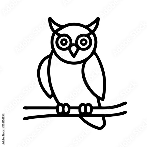 owl on branch icon, fall line art, fall icon - simple black line art icon of owl on branch, symbolizing fall celebrations. fall vector art. photo