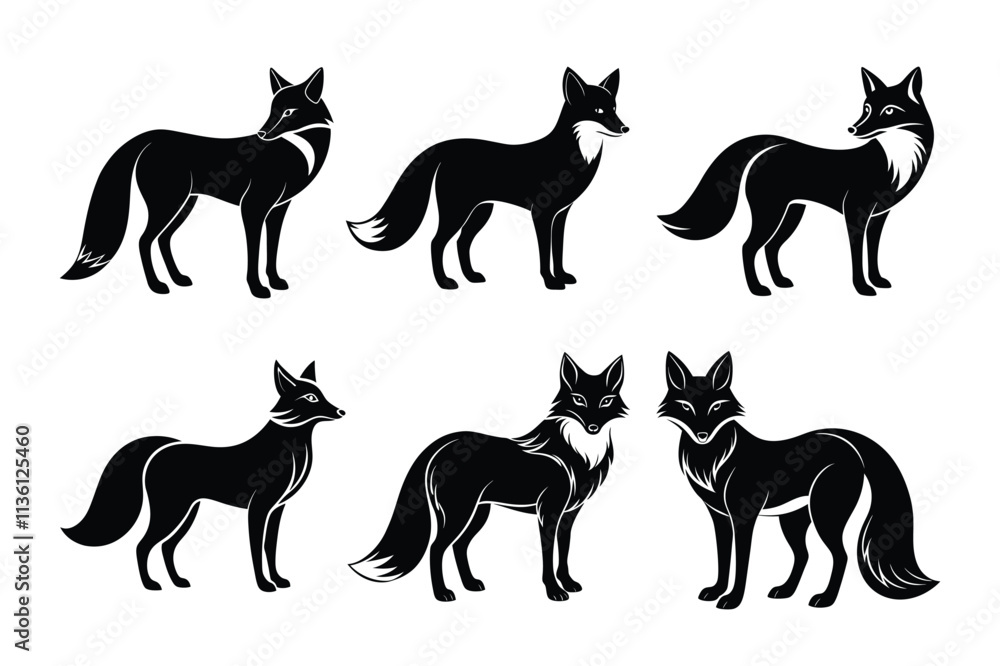 Collection of fox silhouette on white background Collection of fox silhouette on white background