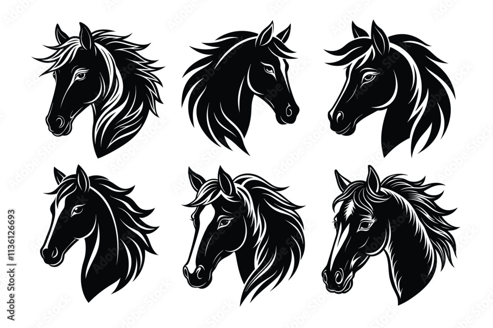 Set Of horse head silhouette illustration on white backgroud Set Of horse head silhouette illustration on white backgroud