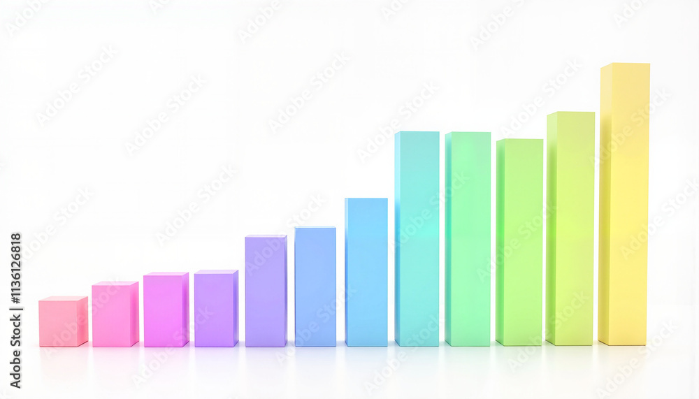 Colorful pastel bar graph depicting growth trends with smooth gradient on white background
Colorful pastel bar graph depicting growth trends with smooth gradient on white background