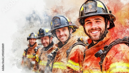 Brave Firefighters Watercolor Art Painted photo