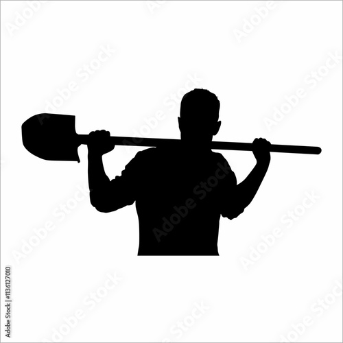 silhouette of a man holding a shovel