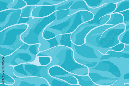 Sun glare on the blue water surface, shimmering water surface in pool. Background with liquid ripples, vector illustration