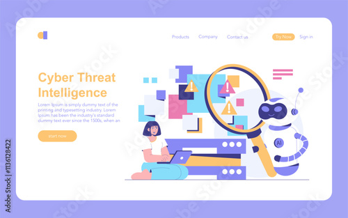 AI Cybersecurity. Flat Vector Illustration