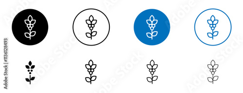 Coffee plant icon set in black and blue colors