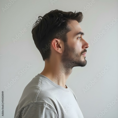 Side profile of a young man with neutral expression, AI Generation