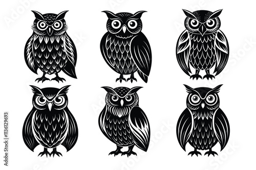 Set Of owl bird silhouette