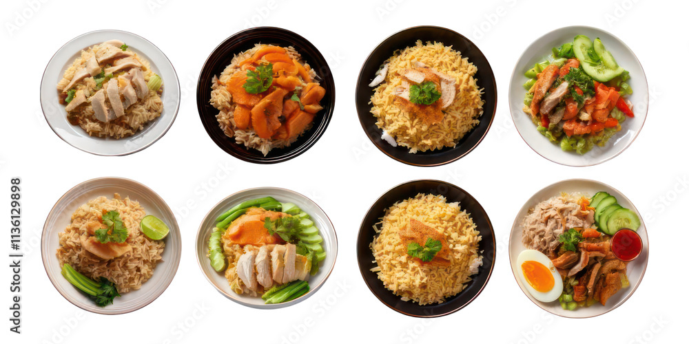 Colorful Variety of Rice Dishes with Toppings,PNG set collection, isolated on transparent background Colorful Variety of Rice Dishes with Toppings,PNG set collection, isolated on transparent background