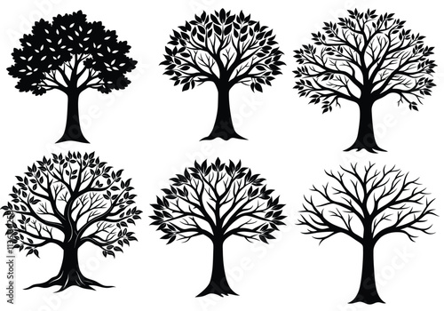 set of trees silhouettes vectors