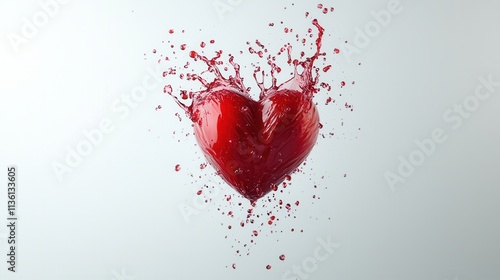 A vibrant red heart splashes water droplets, symbolizing love and emotion in a dynamic, artistic representation.