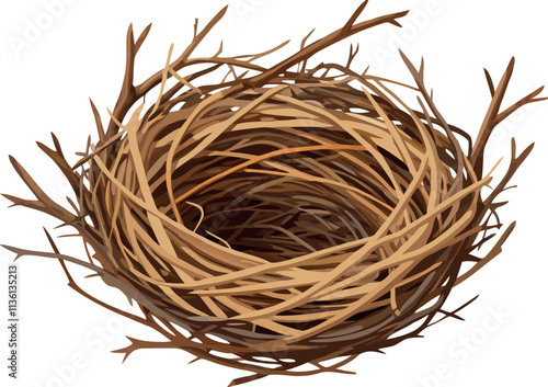Empty bird nest waiting for eggs on white background