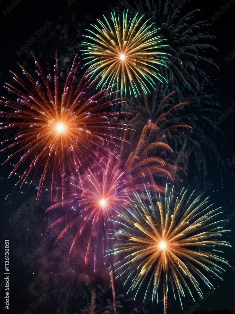 Beautiful fireworks explode in the air on the big day. Beautiful fireworks explode in the air on the big day.