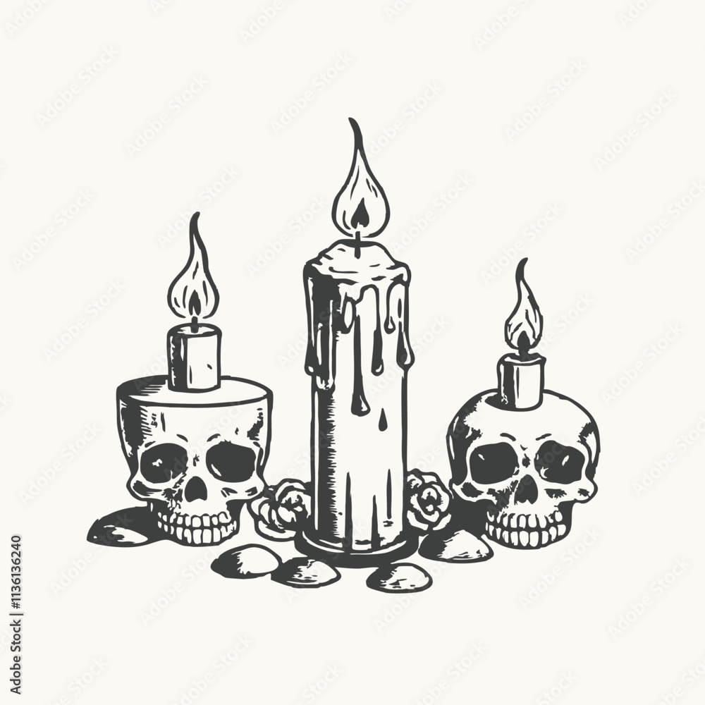 Candle skull doodle vector outline Sticker. Vector cartoon illustration isolated on white background
Candle skull doodle vector outline Sticker. Vector cartoon illustration isolated on white background