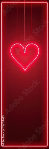 Neon red double heart frame, ample text space , illustration, light, symbol photo