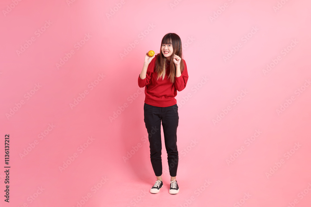 20s woman in red t-shirt 20s woman in red t-shirt