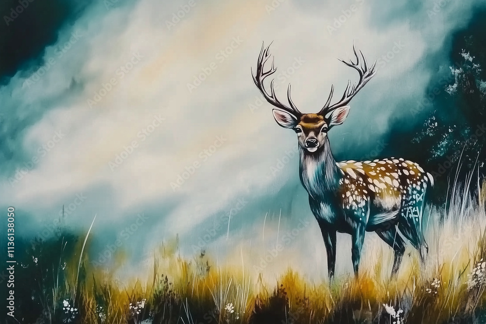 Obraz premium deer in the night sky