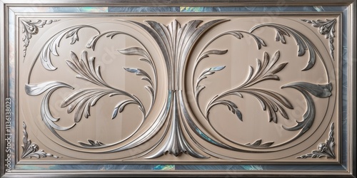 Silver Leaf Carved Panel with Elegant Floral Design for Wall Decor photo