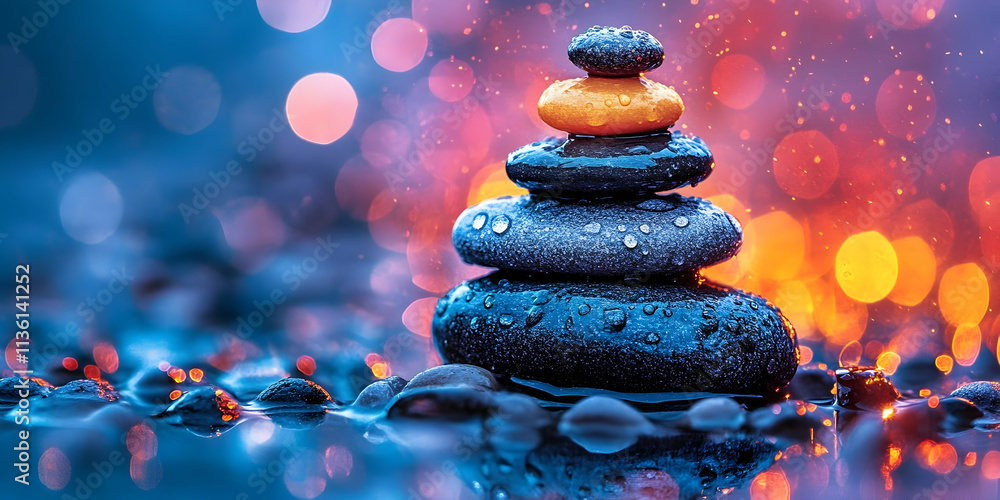 Stacked wet stones with bokeh background. Stacked wet stones with bokeh background.