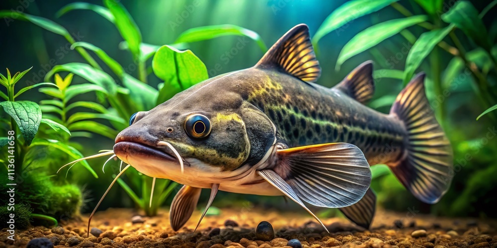 Fototapeta premium Giant Piranha Catfish: High-Resolution Underwater Image, Deep Depth of Field, Aquatic Life, Freshwater Fish, Amazon River Fish