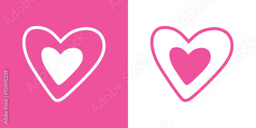 Logo con corazón concéntrico con líneas y relleno para tarjetas y felicitaciones de San Valentín