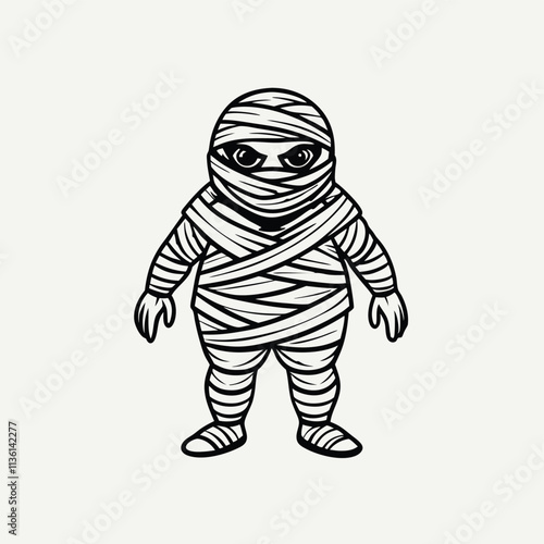 Egyptian mummy coloring page. Black and white Vector cartoon illustration isolated on white background