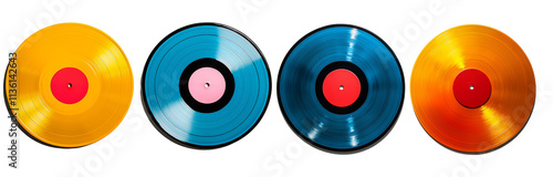 Colorful vinyl records in row, vibrant and retro