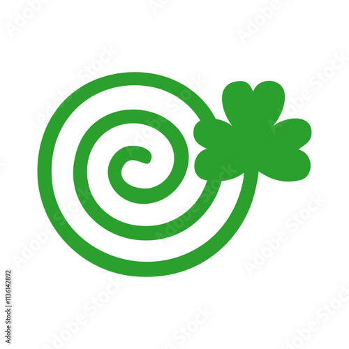 Día de San Patricio. Logo con silueta de trébol de tres hojas con espiral