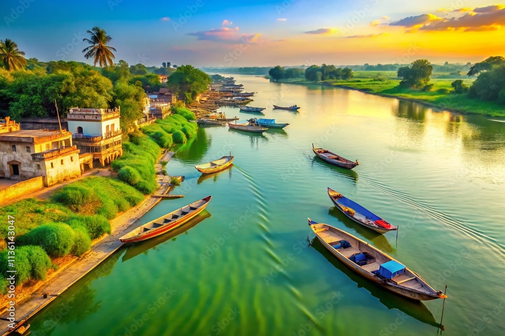 Obraz premium Godavari River India: Stunning Scenery, Breathtaking Views, Picturesque Landscapes, Riverbanks, Natural Beauty